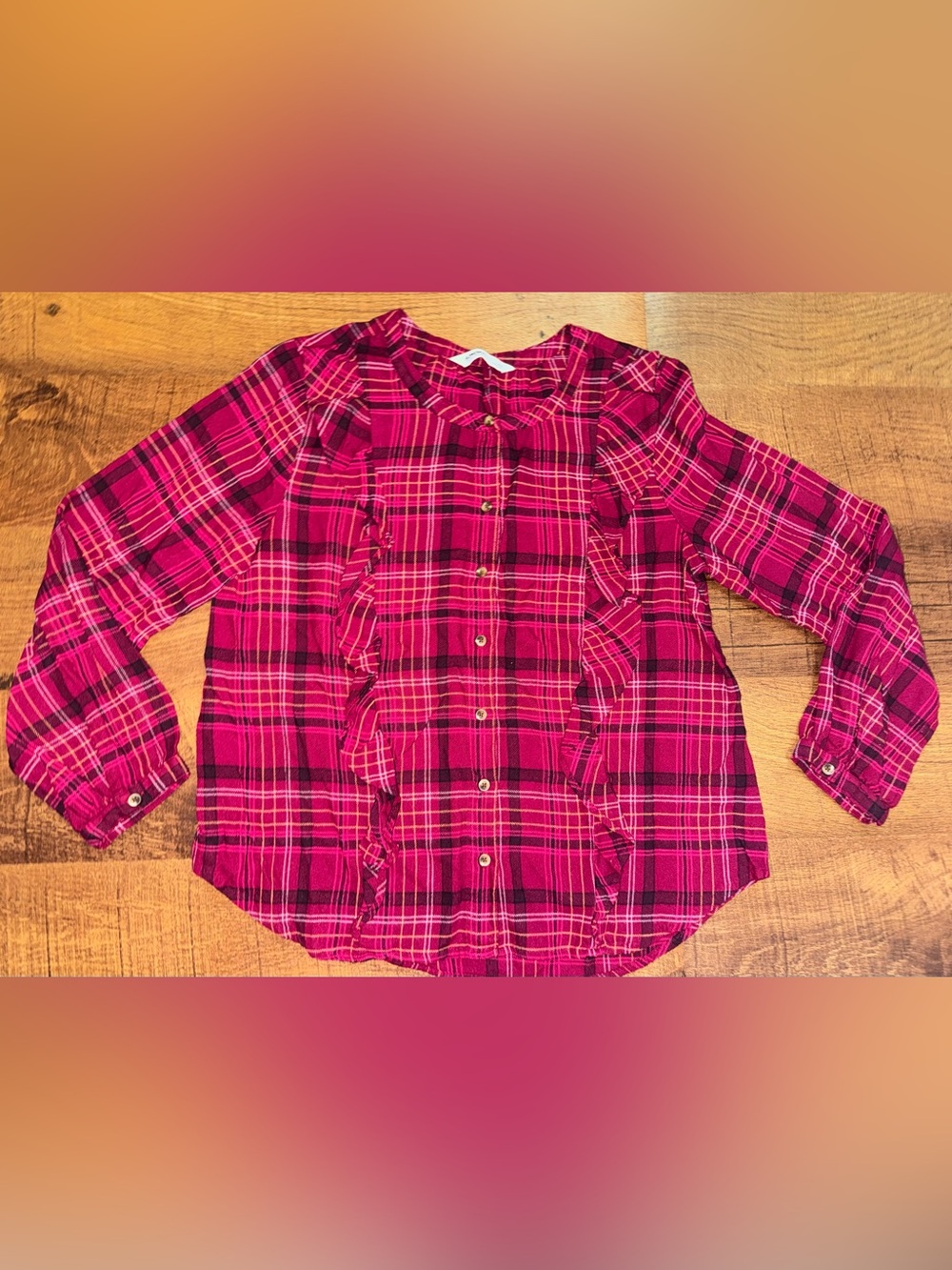 Sonoma Pink Plaid Ruffle Button-Down Top PM